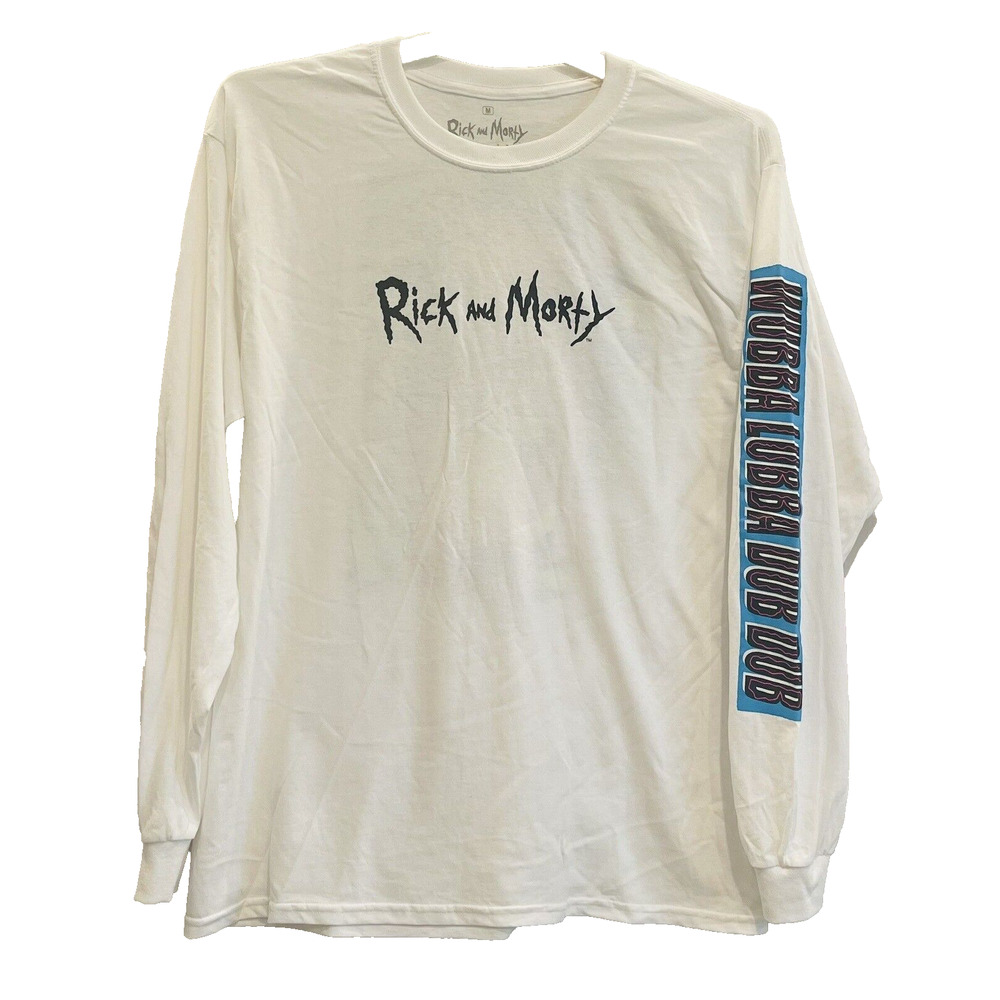 Rick and Morty T-Shirt Medium Long Sleeve White ✨NEW✨ Adult Swim Cartoon Network